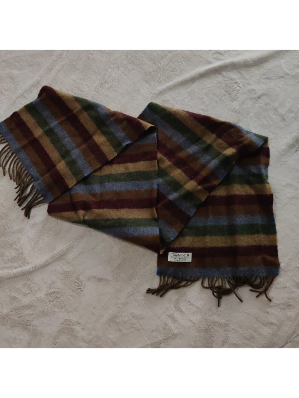 John Hanly Ireland 100% Lambswool Scarf Earth Tone Striped Made in Ireland